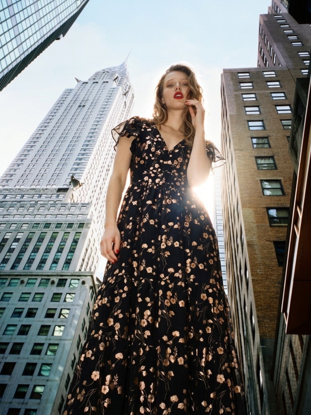 Kensie Black Maxi Dress with Rose Gold Floral Print